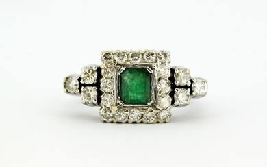 14 kt. White gold - Ring - 0.44 ct Emerald - Diamonds