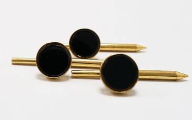 14 kt. Yellow gold - Buttons, Black agate