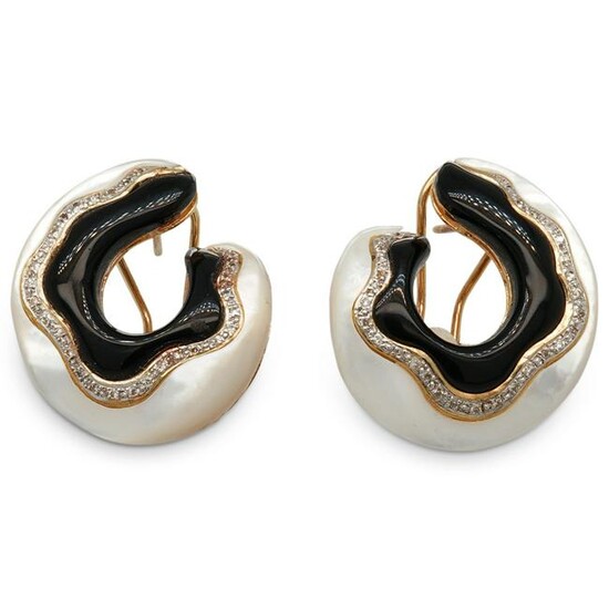 14K Diamond Onyx & Mother Pearl Earrings