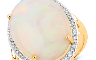 14KT Yellow Gold 10.91ct Opal and Diamond Ring