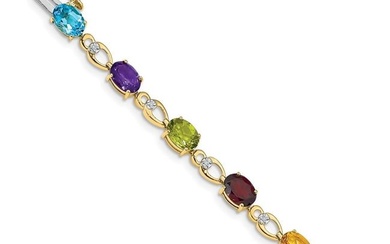 14k Yellow Gold Rainbow Gemstone/Diamond Bracelet - 7 in.
