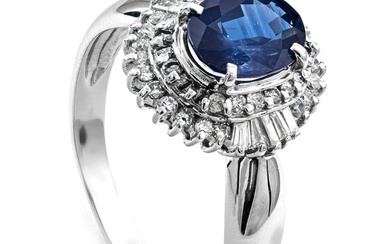 1.60 tcw Sapphire Ring Platinum - Ring - 1.30 ct Sapphire - 0.30 ct Diamonds