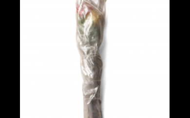 Christo ( Gabrovo 1935 - New York 2020 ) , "Wrapped Bouquet of Roses" 1968 plastic flowers, polyethylene, paper clip and plastic twine cm 63x13x5 Signed, dated and numbered 11/75...