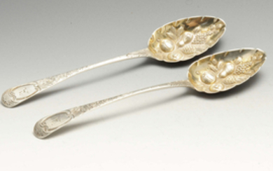 A pair of George III silver berry spoons, etc.