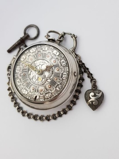 1775 - England London - Oignon Markham Verge Fuse Silver Pair Case Calendar - pocket watch- Men - Earlier than 1850