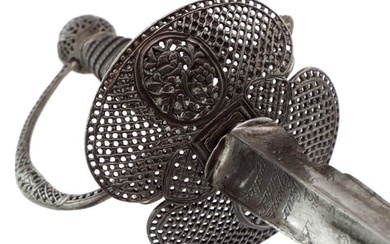 18 Century French Small Sword Or Epee With Exquisitely Decorated Silver Hilt And Shell Guard