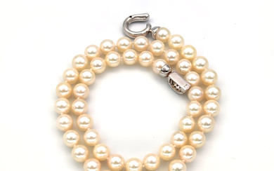 18 carati Oro bianco - Collana - 0.24 ct - Akoya pearls 8.00 mm Peso Totale : 44.65 g