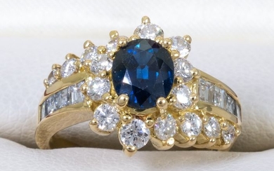18 kt. Gold - 2.00 carat - Diamond and Sapphire entourage ring