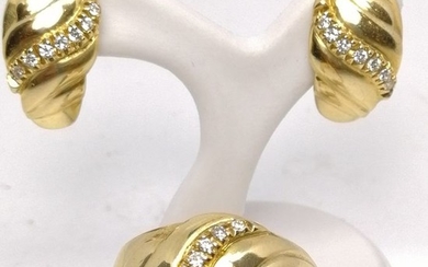 18 kt. Gold - Earrings, Ring - Diamonds