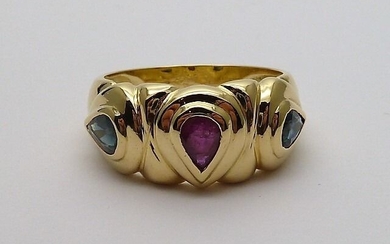 18 kt. Gold - Ring Ruby - Sapphires