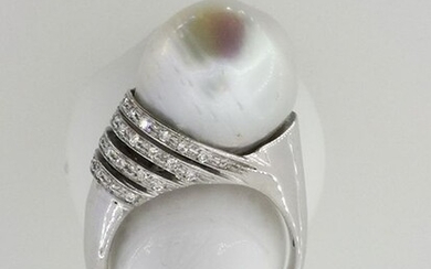18 kt. White gold - Ring - 0.24 ct Diamond - Pearl