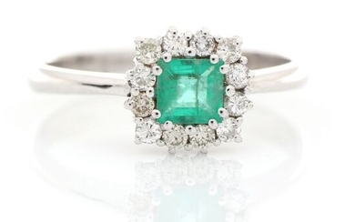 18 kt. White gold - Ring - 0.55 ct Emerald - Diamonds