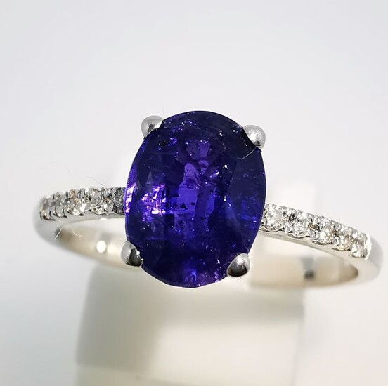 18 kt. White gold - Ring - 1.41 ct Sapphire - Diamonds