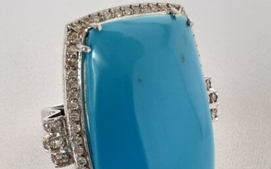18 kt. White gold - Ring Turquoise - Diamonds
