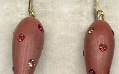 18 kt. Yellow gold - Earrings Coral - Citrines, Rubies