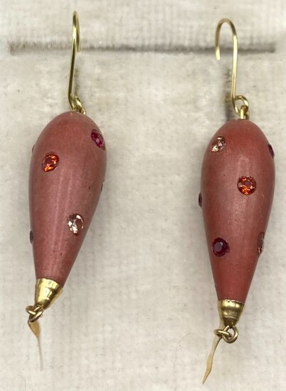 18 kt. Yellow gold - Earrings Coral - Citrines, Rubies