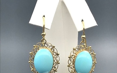 18 kt. Yellow gold - Earrings Turquoise