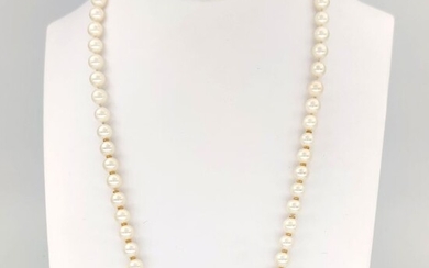 18 kt. Yellow gold - Necklace - 0.20 ct Diamonds - Akoya pearls 6.40 mm - Antioch coin