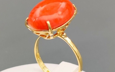 18 kt. Yellow gold, Red Coral - Ring