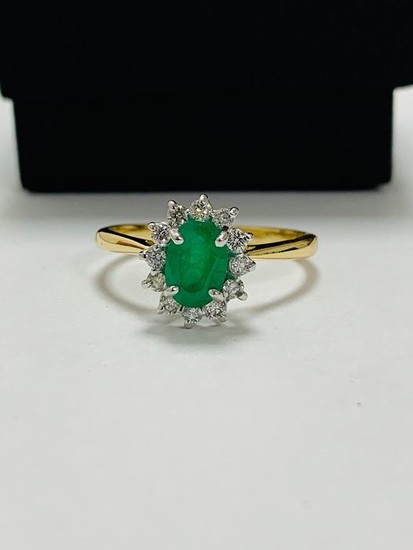 18 kt. Yellow gold - Ring - 1.00 ct Emerald - Diamond