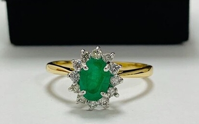 18 kt. Yellow gold - Ring - 1.00 ct Emerald - Diamond