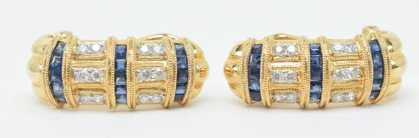18 kt yellow gold and sapphire diamond earrings with