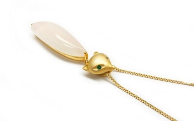 18K Gold Plated 925 Sterling Silver White Jade Fox Pendant On 18K Gold Plated 925 Sterling Silver