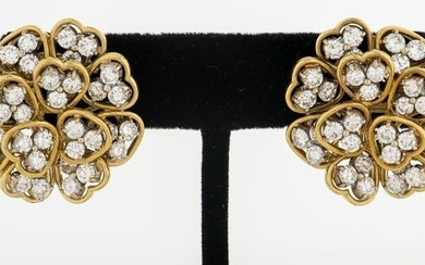 18K Yellow Gold Diamond Floriform Clip Earrings