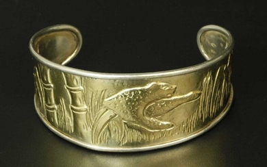 18K gold and silver cuff bracelet, marked "750"