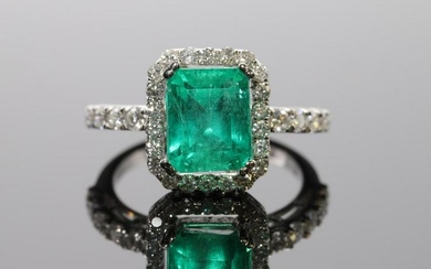 18KW Gold Emerald and Diamond Ring