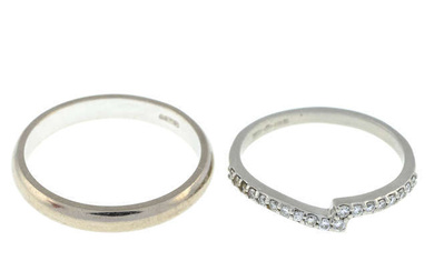 18ct gold band ring & platinum diamond ring