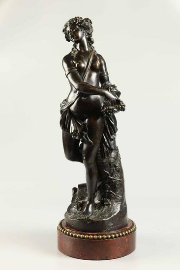 18th Century Bronze Sculpture on Rouge Marble Base,Good Condition