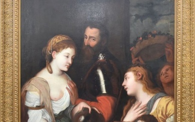 18th/19tth Century Old Master After Titian, Allegory of Marriage painting, on relined canvas, 50