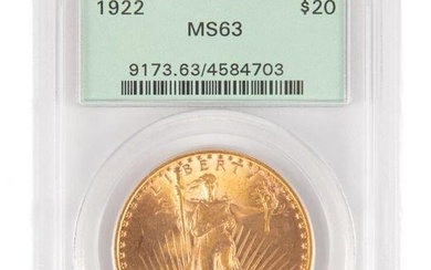 1922 US $20 SAINT-GAUDENS GOLD COIN, MS 63