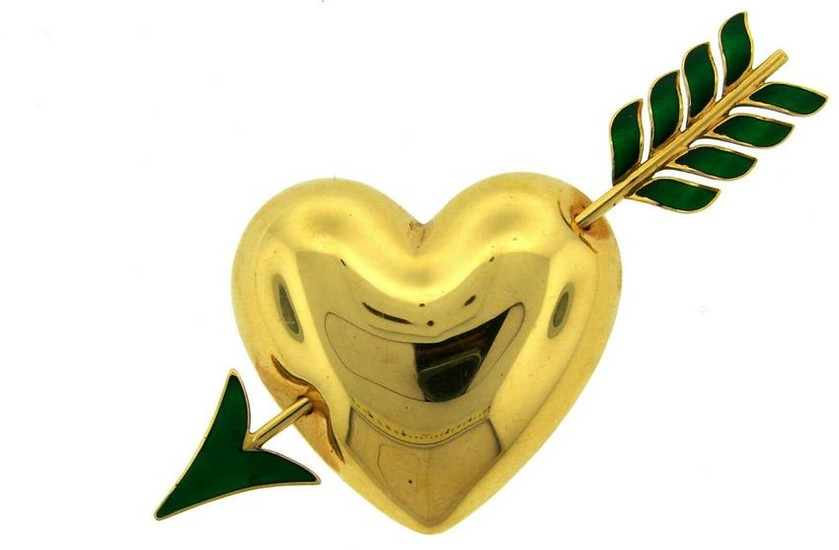 1950 Van Cleef & Arpels VCA Enamel Yellow Gold Heart