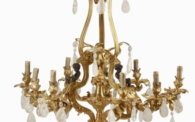 19TH C. FRENCH BRONZE AND ROCK CRYSTAL 9 LIGHT CHANDELIER