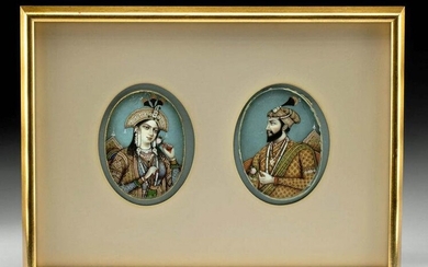 19th C. Mughal Portraits of Shah Jahan & Mumtaz Mahal