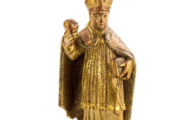 19th C. Polychrome Wood Santos Saint Bishop Figure