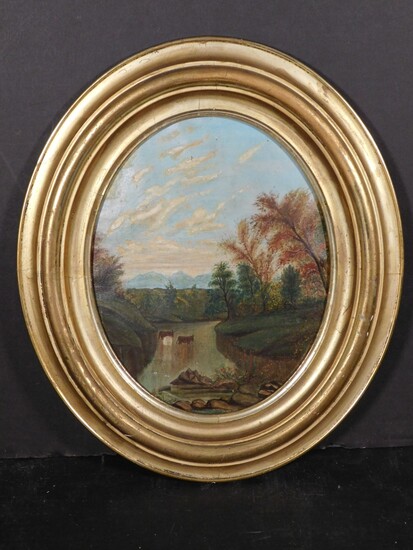 19th c. Oval Landscape Painting