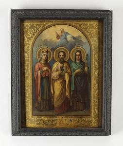 19th c. Russian Orthodox icon with three saints