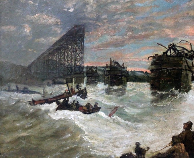 19th century school, Tay Bridge Disaster, oil on canvas, 60c...