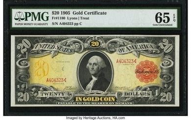 20069: Fr. 1180 $20 1905 Gold Certificate PMG Gem Uncir