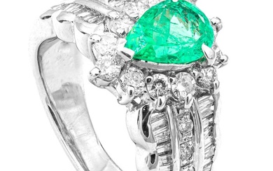 2.33 tcw Emerald Ring Platinum - Ring Emerald - 1.25 ct Diamond - No Reserve Price