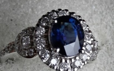 18 kt. White gold - Ring Sapphire - Diamond