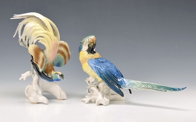 2 figurines, Ens Volkstedt, 1930s, parrot and...