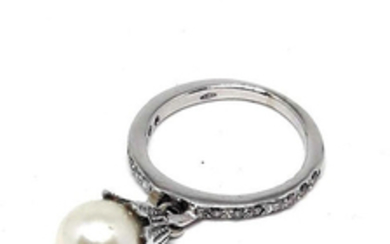 18 kt. White gold - Ring - 0.30 ct Diamanti - Pearl