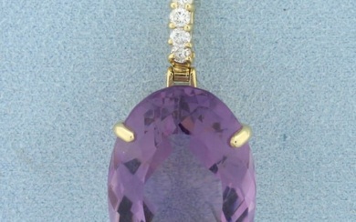 25ct Amethyst and Diamond Statement Pendant In 14k Yellow Gold