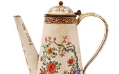 A LARGE CHINESE CANTON ENAMEL COFFEE POT AND...
