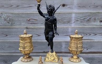 Candlestick, setting - Empire Style - Bronze (gilt), Bronze (patinated), Marble - 19th century