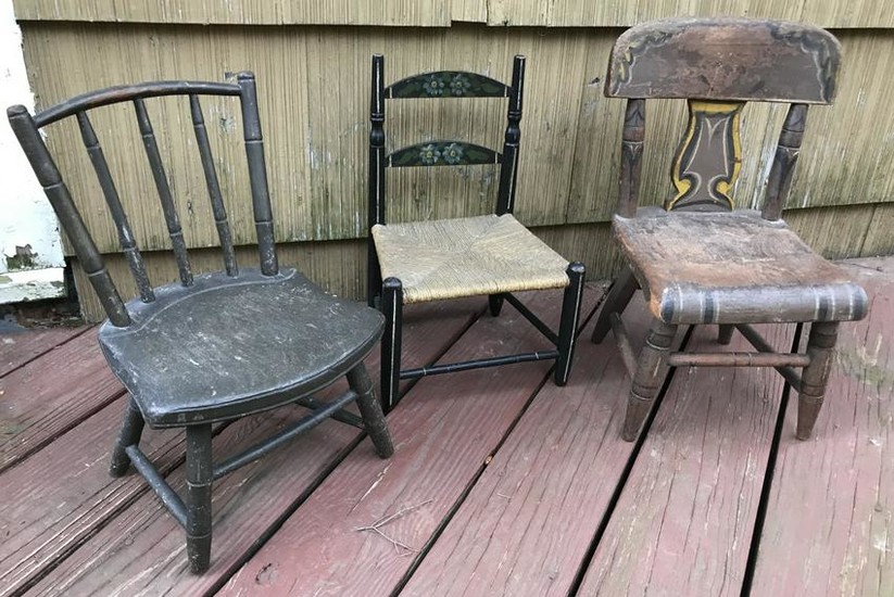 3 Antique 19th C & 20th C Doll / Child Size Chairs